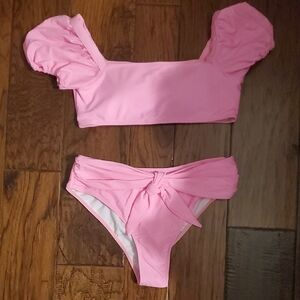 Pink Puff Sleeve Bikini Set